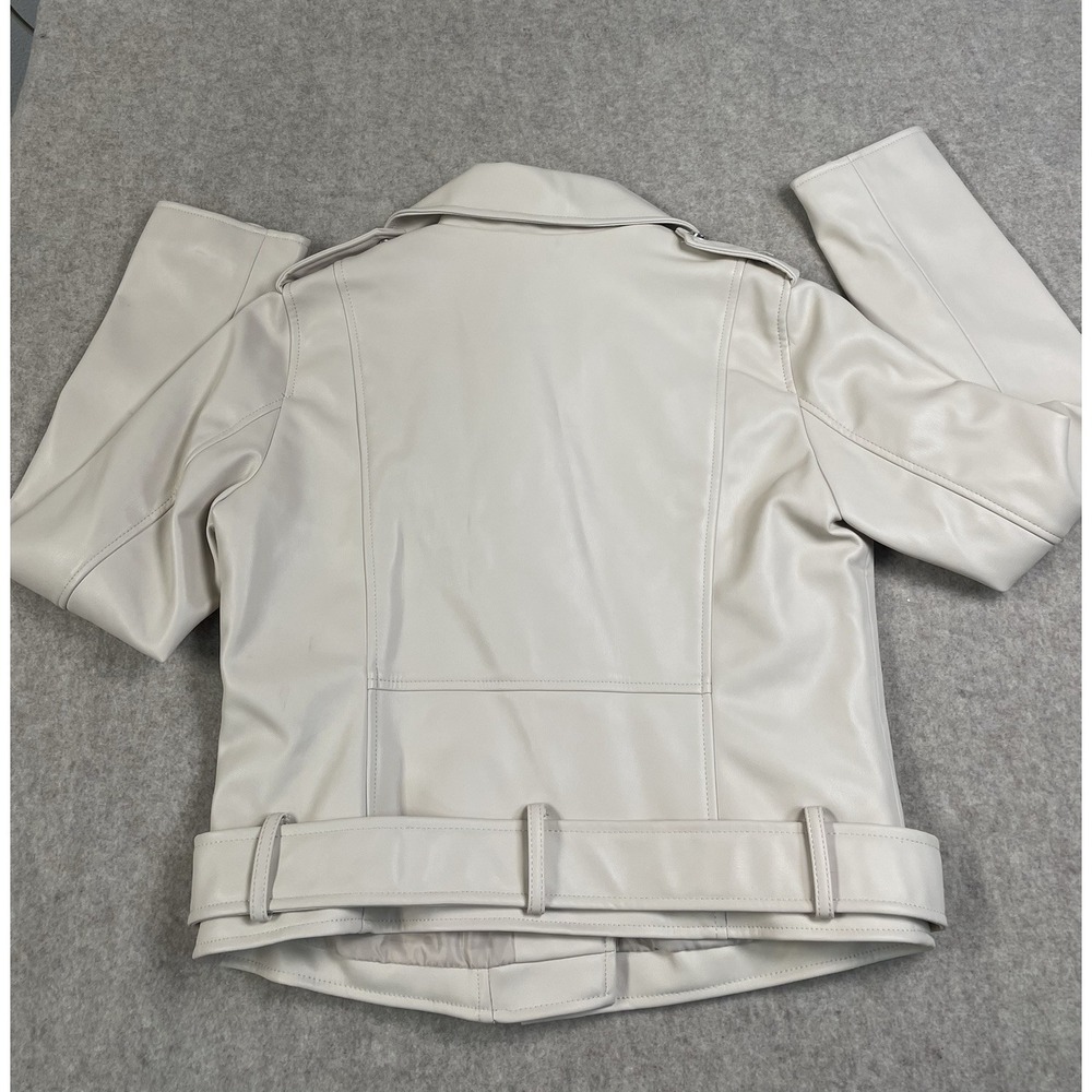 NWOT Zara Womens M Faux Leather Motorcycle Moto Jacket Zip Up Beige - Picture 3 of 16